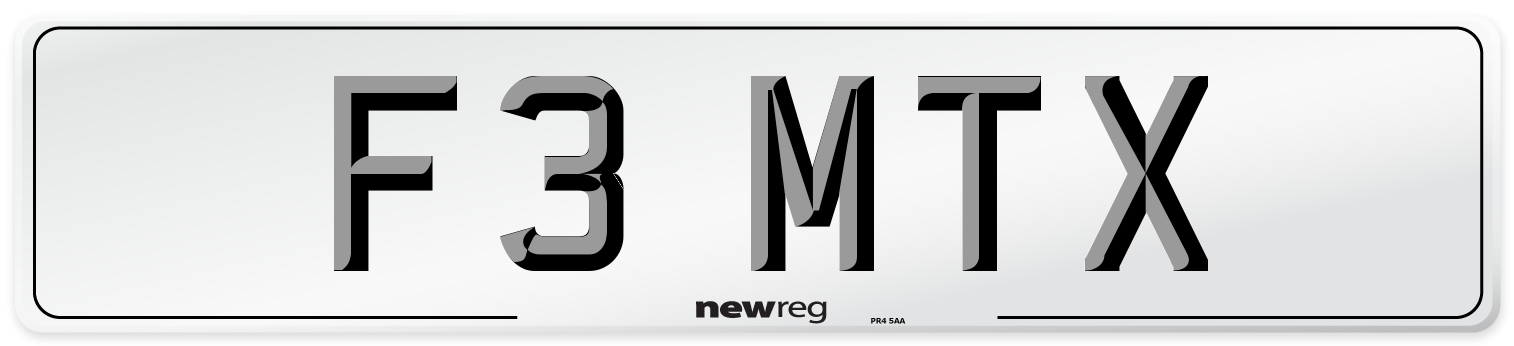 F3 MTX Number Plate from New Reg